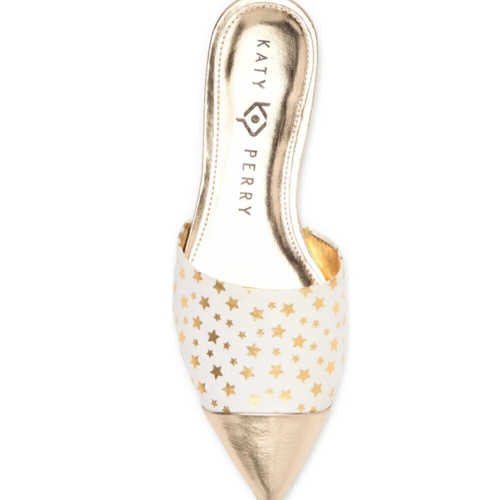 Katy Perry Women's Size 7.5 The Tarin Metallic Star Print Mule Gold White - Picture 3 of 5